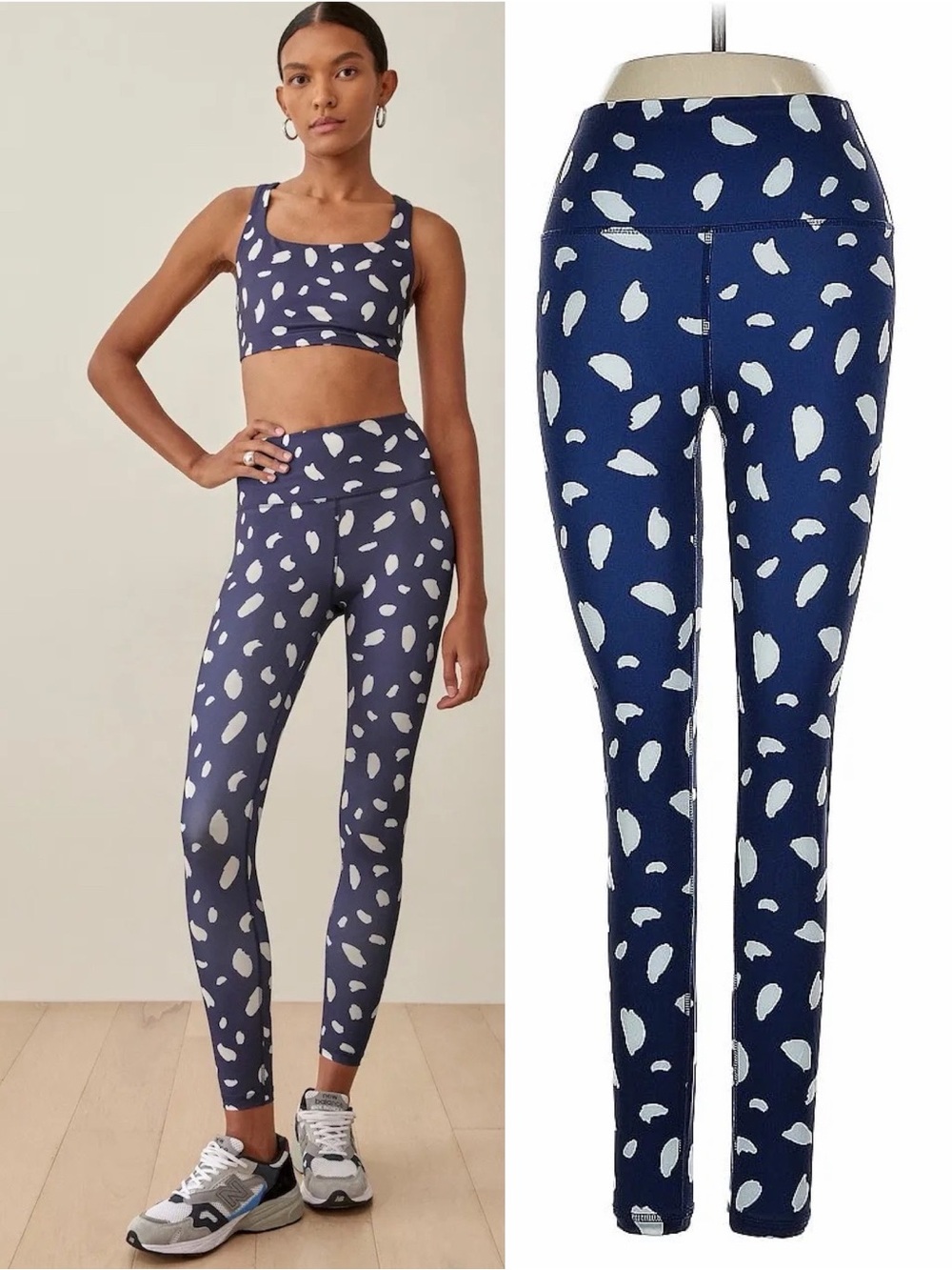 Reformation EcoMove High Rise Leggings Splatter Print Blue & White XS